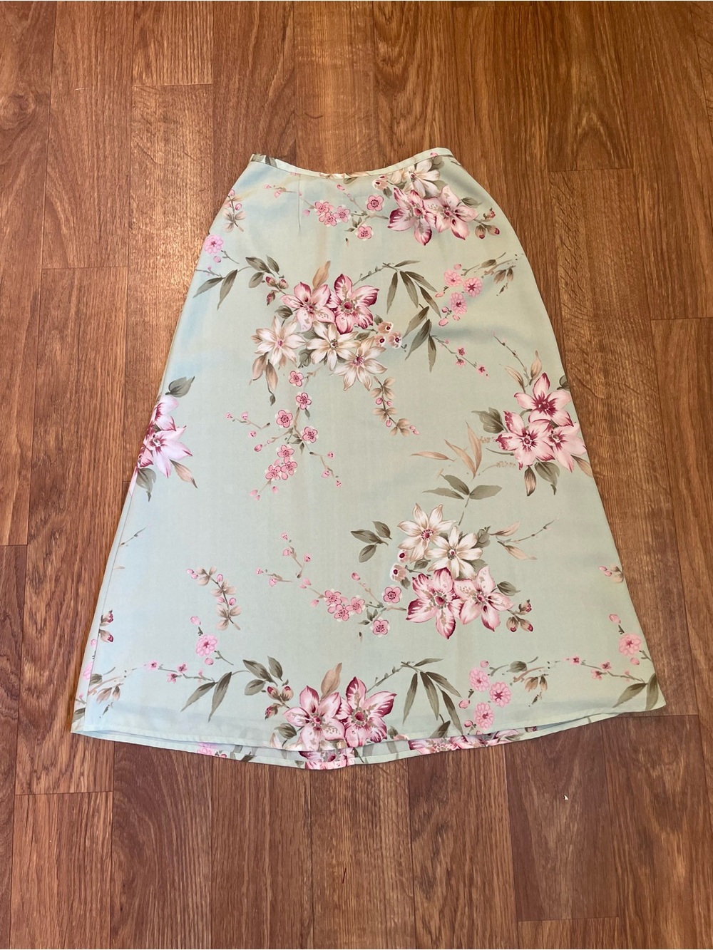 Vintage Y2K Green Floral Midi Skirt Cottagecore Teacher 90s Mom 28” Waist Medium